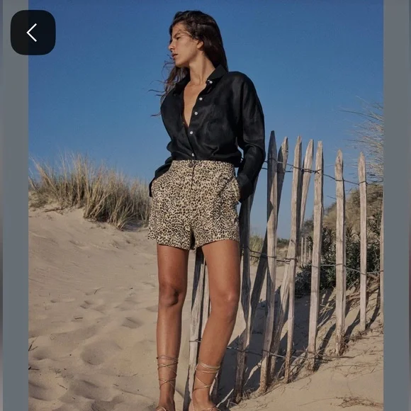 ZARA Leopard Shorts Small BERMUDA ESTAMPADO ANIMAL CON LINO - Picture 1 of 12